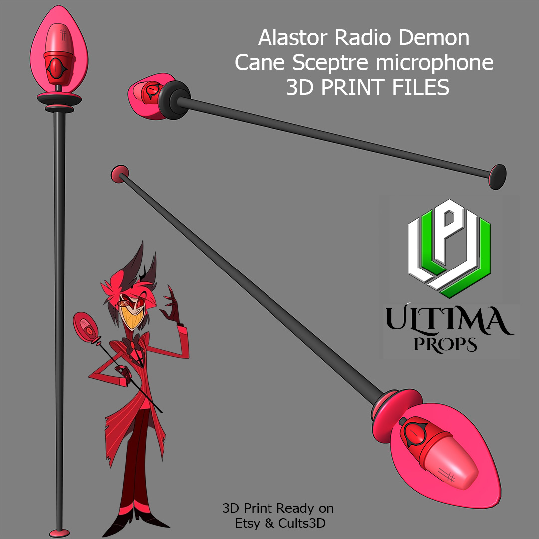 Alastor Radio Demon Cane Sceptre microphone 3D PRINT FILES